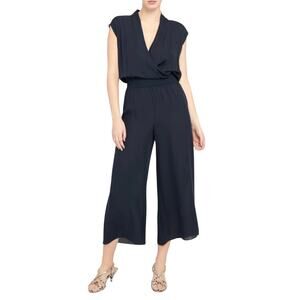 Theory Navy Silk Wide Leg Jumpsuit Womens S Draped Sleeveless